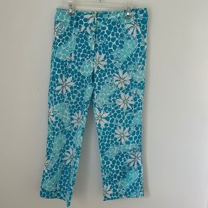 Lilly Pulitzer Vintage Blue/White Lioness Print Ankle Pants s4